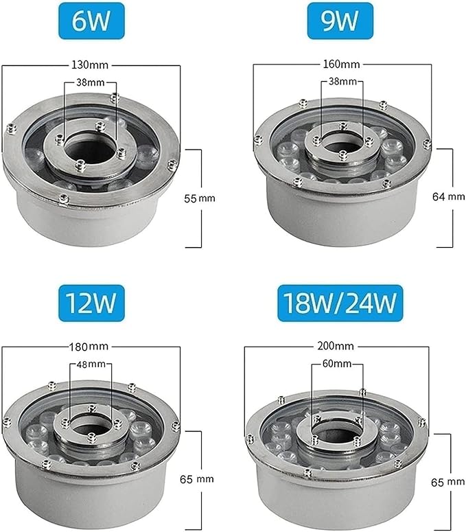 Underground Lights LED - 12/24V Underwater Landscape Spotlight Center Hole IP68 Underwater Pond Spotlight Suitable for Garden Fountain Pool and Other Multi-scBlue 12w(AC24V)