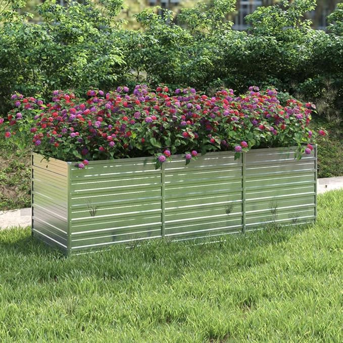 Garden Raised Bed Planter Raised Beds Raised Planter Box Planters for Outdoor Plants Garden Beds 94.5x31.5x30.3 Galvanized Steel Silver