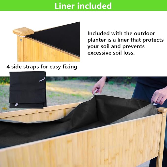Raised Garden Bed 48x25x30 Inch Raised Bed Elevated Bamboo Planter Box with Legs Standing Growing Bed for Growing Fresh Herbs Vegetables Succulents Flowers