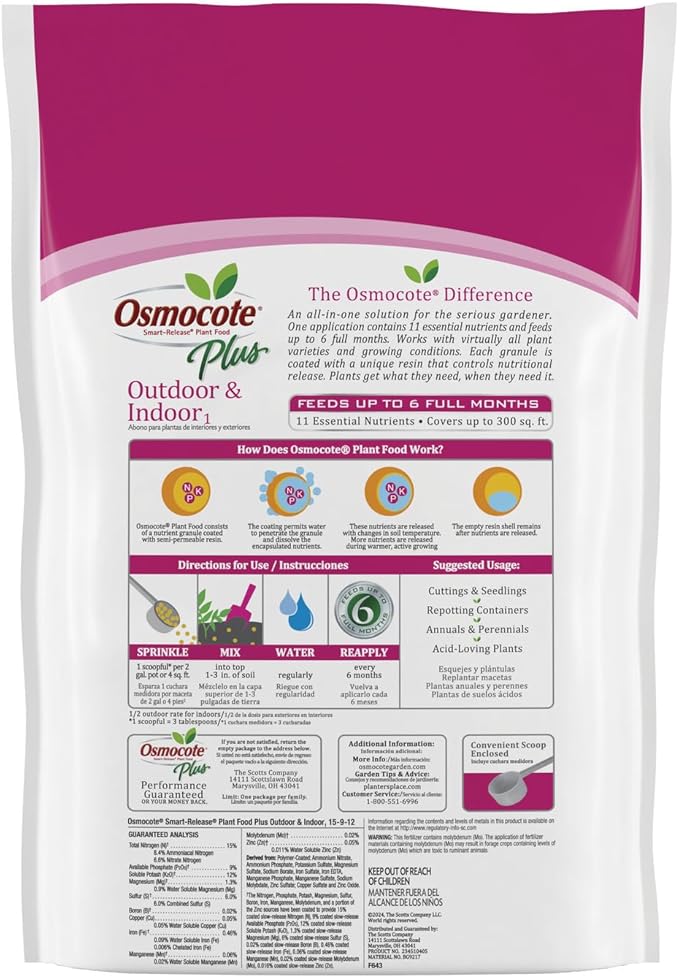 Osmocote Smart-Release Plant Food Plus Outdoor &amp Indoor1 - Granular Continuous Release Plant Fertilizer with 11 Essential Nutrients 8 lbs.