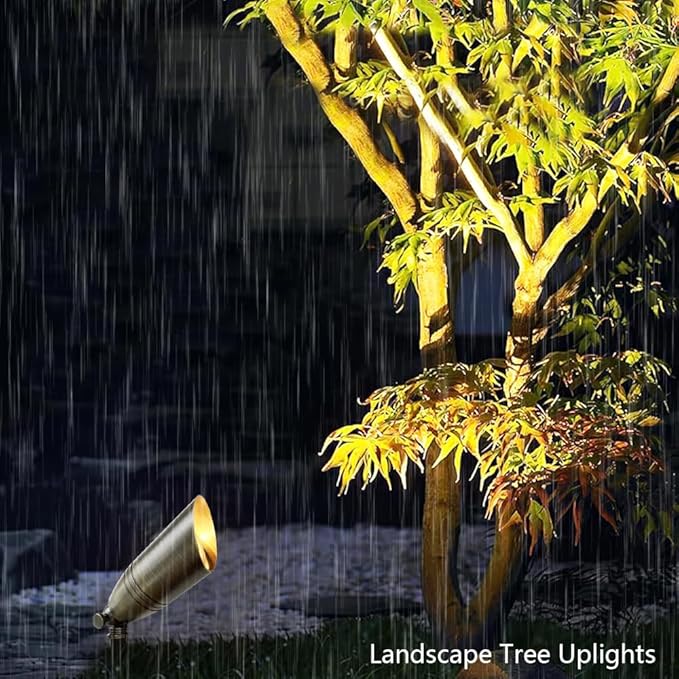 Antique Brass Landscape Spotlights Low Voltage 12V AC/DCLandscape Lighting Outdoor Tree Uplights Accent Lights 5 Watts MR16 LED Bulb Warm White Included