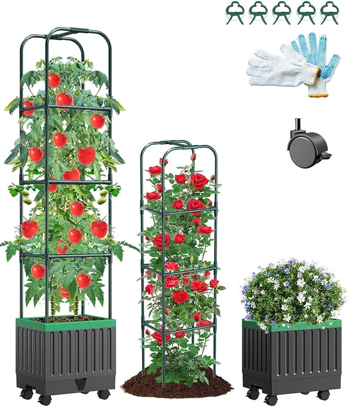 Tomato Planter Box with Trellis 68.7 Tall Self Watering Tomato Cages for Climbing Vegetables Plant Raised Garden Bed for Garden Tomato Plant Support Pots for Patio Indoor Outdoor（68.7 ）