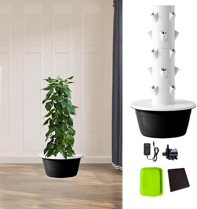 Hydroponics Growing System Kit Hydroponic Tower Germinating Container Vertical Planter Plant Germination Kit for Peppers Black S