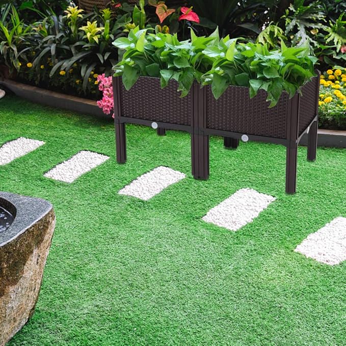 2 Pcs Raised Garden BedWood Planter Box Stand for Vegetable Flower Herb OutdoorsElevated Planter BoxPerfect for BackyardPatio Balcony Gardening (Brown)