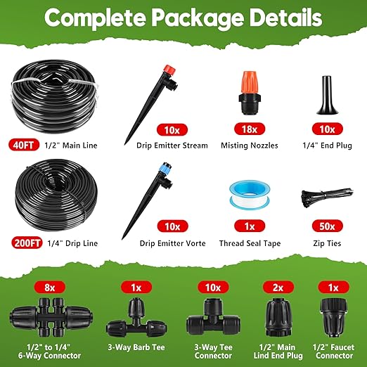 240FT Drip Irrigation System for Garden 2026 Upgraded Quick-Connect Automatic Garden Watering System with 1/2 &amp 1/4 Tubing and Adjustable Nozzle Emitters for Greenhouse Yard Lawn Raised Bed