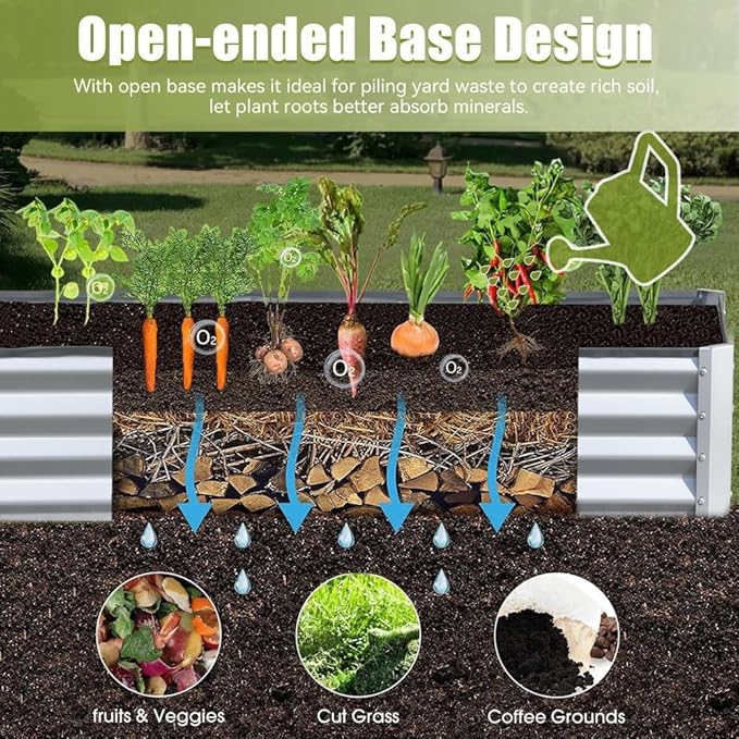 Heavy-Duty Galvanized Steel Raised Garden Bed for Outdoor Vegetable Fruit and Flower Planting – Rust-Resistant Metal Planter Box (8x4x1ft (Silver))