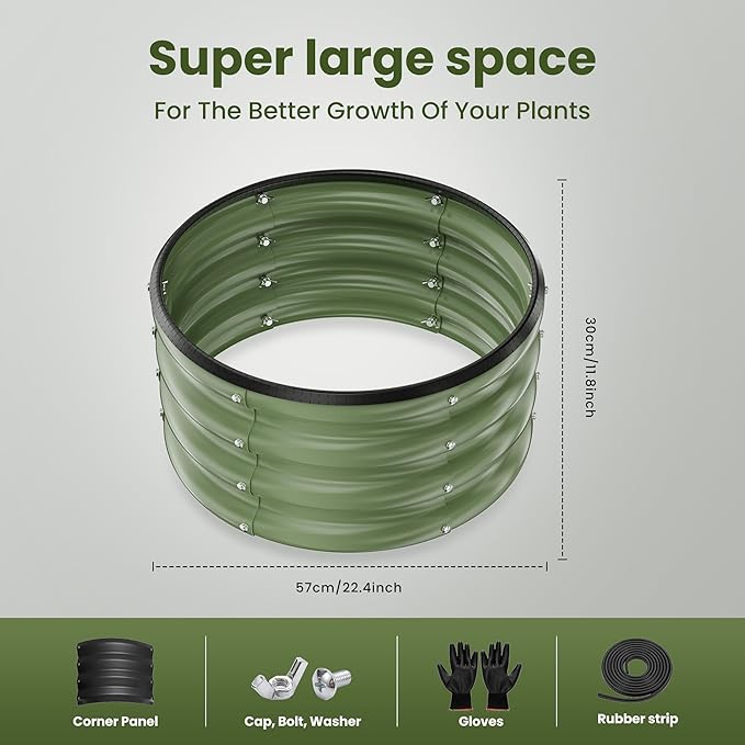 ZXZYHFTY Round Galvanized Raised Garden Bed kitGreen Outdoor Garden Raised Planter Box Round Large Metal Raised Garden Beds for Vegetable 2 * 2 * 1ft 3 Pcs