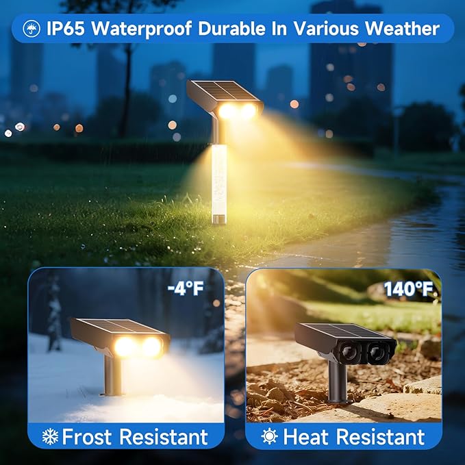 Solar Spot Lights Outdoor Adjustable Beam &amp PC Light Guide Column 6 Pack Solar Lights Outdoor Waterproof IP65 2 Modes &amp Auto On/Off Landscape Spotlights for Garden Yard Pathway Tree (Warm