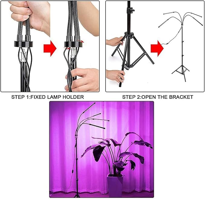 Full Spectrum Grow Lights with Tripod 4/5 Heads LED USB Grow Light 3H/9H/12H Timer 9 Dimmable Brightness Plant Growing Lamps for Indoor Plants Seeding Veg &amp Bloom5 Heads