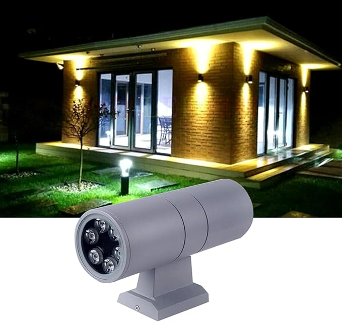 Double Head Up and Down Irradiation Outdoor Wall Washer Lights Spotlight Led Beam Light IP65 Waterproof Villa Courtyard Pillar Lamp 220V Exterior Landscape Lighting(White Light12w)