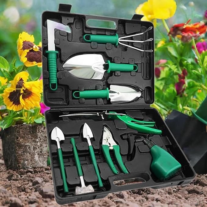 10PCS Gardening Tools Set Heavy Duty Stainless Steel Garden Hand Tools with Ergonomic Handles &amp Portable Storage Case Shovels Pruners Rake for Lawn Yard Agricultural Planting &amp Weeding