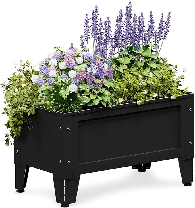 Elevated Metal Planter Box Stand Heavy Duty Raised Garden Bed for Vegetables Flowers Herbs Indoor Outdoor Use Charcoal