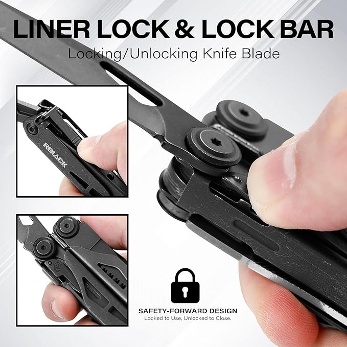 21-in-1 Heavy-Duty Multitool Pliers with Safety Locking Spring-Action Scissors &amp Nylon Sheath – Premium Stainless Steel EDC Kit for Work Home Auto DIY and Outdoor Tasks Black