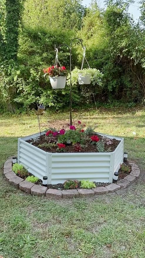 A ANLEOLIFE 3 Set Hexagon Galvanized Raised Garden Beds Outdoor70x60x18in Metal Planter Box for Planting Vegetables Flowers Herb Anti-Rust &amp Easy-Setup Antique White