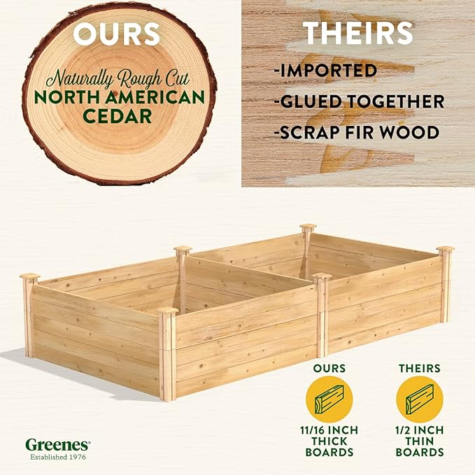 Greenes Fence Premium Cedar Raised Garden Bed 4' x 8' x 17.5 (3/4 Thick) - Made in USA with North American Cedar