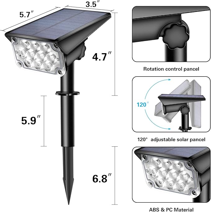 20 LEDs Solar Spotlights OutdoorIP65 Waterproof Solar Powered Landscape Spotlights 2-in-1 Wall Light Outdoor Solar Landscaping Lights Auto On/Off for Yard Garden 2Pack (Green)