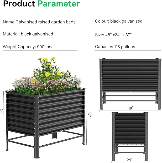 Galvanized Raised Garden Bed with Legs48×24×37in Large Metal Elevated Raised Planter Box Raised Garden Bed900lb Capacity with Drainage Holes for Vegetables Lawn Green Flowers Fruits Terrace