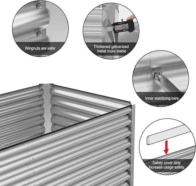 SHAREWIN Galvanized Planter Raised Metal Garden Bed Kit for Gardening Outdoor6x3x2ft Planter Grow Garden Box Raised Flower Bed