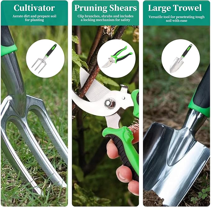 FAMILY'S BACKYARD Garden Tools for Women7 Piece Gardening Tool Set Aluminum Alloy Hand Tool Starter Kit with Garden BagGardening Gifts for Women and Man.