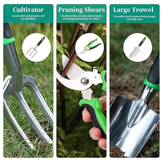 FAMILY'S BACKYARD Gardening Tools Set9 pcs Gardening Gifts for Women and ManGardening Hand Tools Garden ToolsHeavy Duty and Lightweight Aluminium Alloy Tools with Ergonomic Handle.