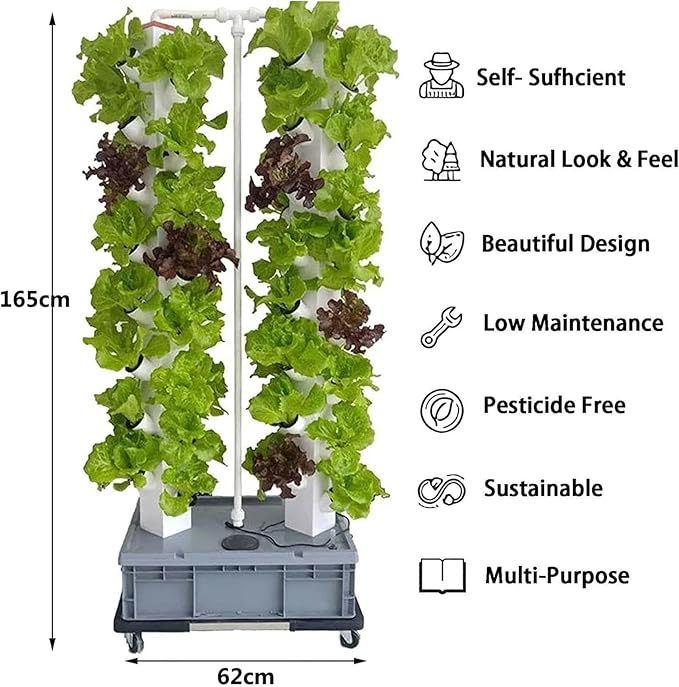 Hydroponic Growing Kits Hydroponics Growing Indoor Garden ｜ 64 Holes Growing Kit with Pump ｜ Vertical Hydroponic Tower for Frui