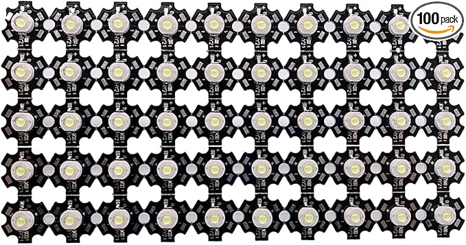 100pcs 3W High Power LED Diodes Cold Warm White Red Green Blue Yellow 660nm 445nm Plant Grow Light Source with 20mm Star PCB (Cold White 30000K)