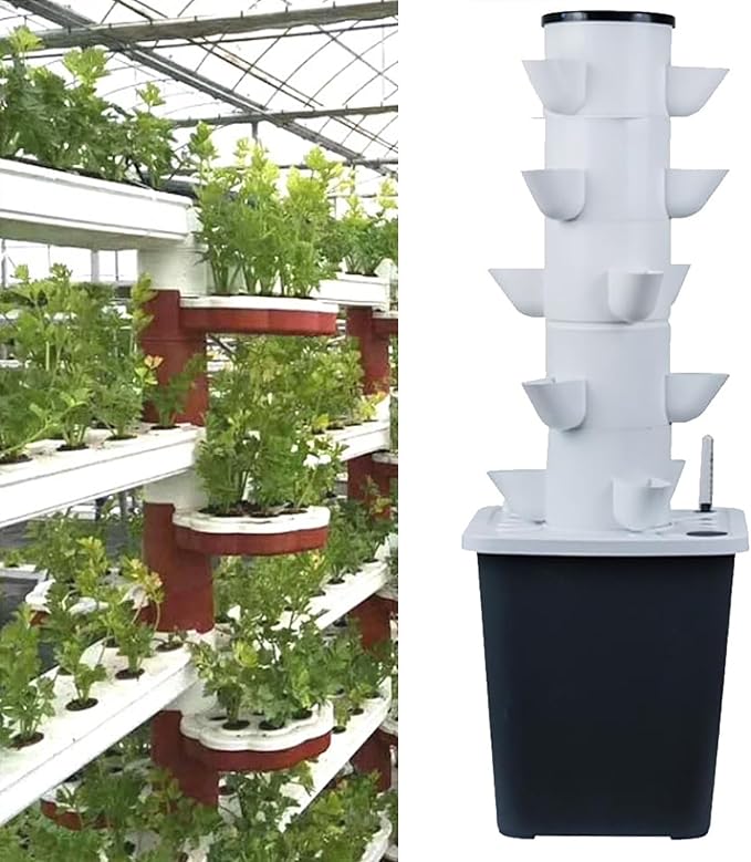Hydroponics Tower Garden Hydroponic Growing System Aeroponics Growing Kit for Herbs Fruits and Vegetables Adapter Net Pots Timer for Herbs Fruits and Vegetables (Color : 25holes)