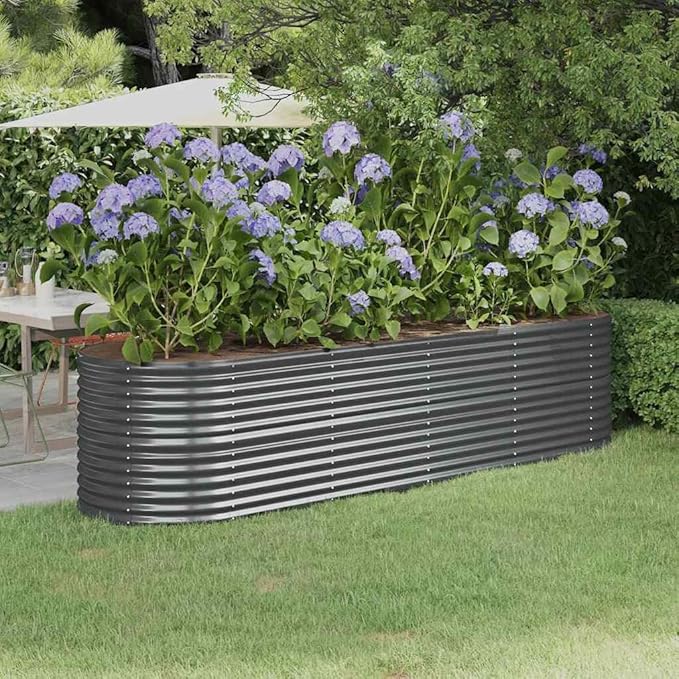 Large Oval Raised Garden Bed 116.5 x 116.5 x 26.8 in Anthracite Powder-Coated Steel Planter Box Weather-Resistant Outdoor Elevated Flower Bed for Patio Lawn Balcony