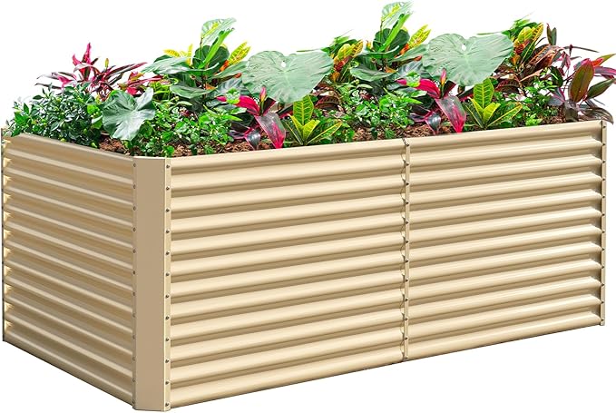Land Guard 6x3x3ft Rectangular Galvanized Raised Garden Beds Large-Capacity Metal Planter Box Outdoor Durable Deep Raised Garden Bed 3ft Tall Raised Beds for Gardening Vegetables Cream Yellow