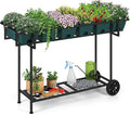 Vrisa Raised Garden Bed with Legs 43x17x29 in Plastic Elevated Planter Box Outdoor with Storage Shelf and Wheels Vegetables Herbs Flowers Standing Garden Beds for Backyard Patio Balcony Green