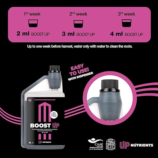 Bio Flowering Fertilizer Boost UP 1L | Bio Stimulator for Plants and Crops | Flower Production Booster | Compact and Resinous Flowers and Fruits