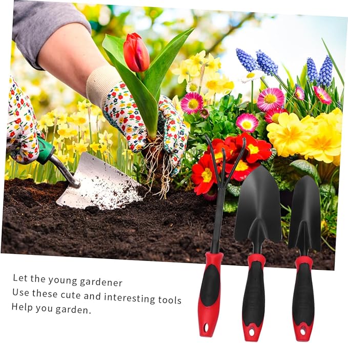 GANAZONO 3-Piece Garden Tool Set Sturdy Iron Plastic Garden Tool Kit for Boys and Girls Adults