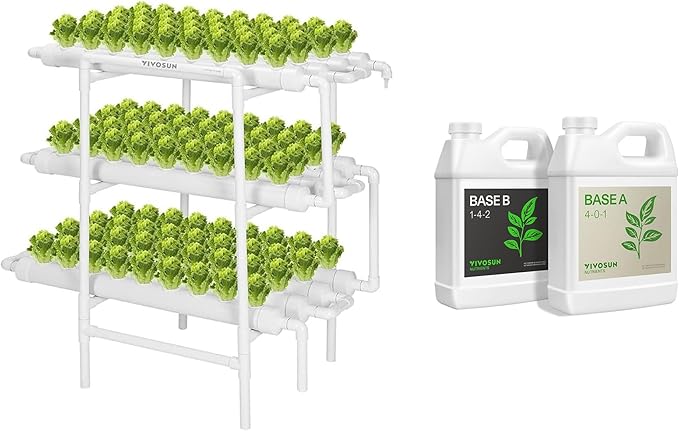 VIVOSUN Hydroponics Growing System 108 Plant Sites and Nutrients Base A &amp B Bundle Grow Big Hydroponic Fertilizer Supports Vegetative and Flowering Stages for Outdoor Indoor Plants Best Plant