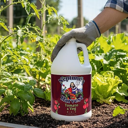 Neptune’s Harvest Organic Tomato &amp Vegetable Plant Fertilizer (2-4-2) - Liquid Plant Food w/Fresh Fish Seaweed Molasses Yucca Extract &amp Humic Acids - for Vegetable Garden (Gallon)
