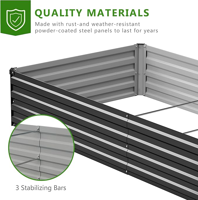 2PCS 8x4x1ft Galvanized Raised Garden Bed KitMetal Planter Box for VegetablesFlowersHerbs Durable Rust-Resistant Patio Gardening BedsBlack