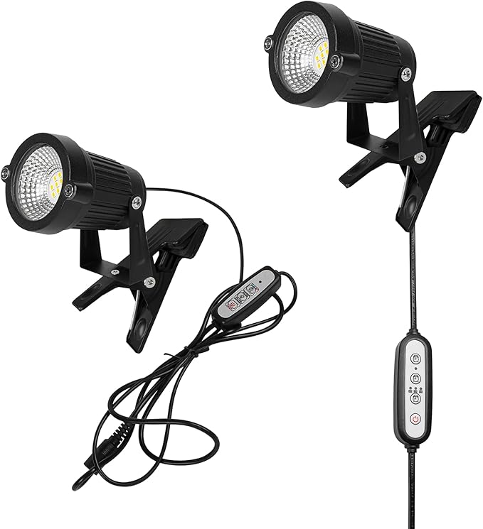 12V Dimmable Outdoor LED Spotlight Waterproof Clip Security Tree Spotlights Adjustable IP65 Mini Clip Lamp Plug-in Dimmer Timer Cord for RV Camper Billboards Courtyard 5W Warm White