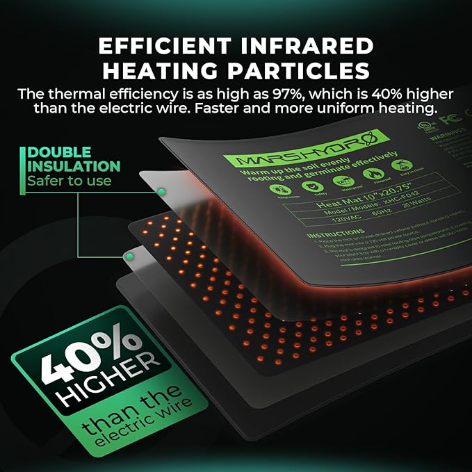 MARS HYDRO TS600 100W LED Grow Light 10''x 20.75'' Seedling Heat Mat with Thermostat Heating Pad IP67 Waterproof