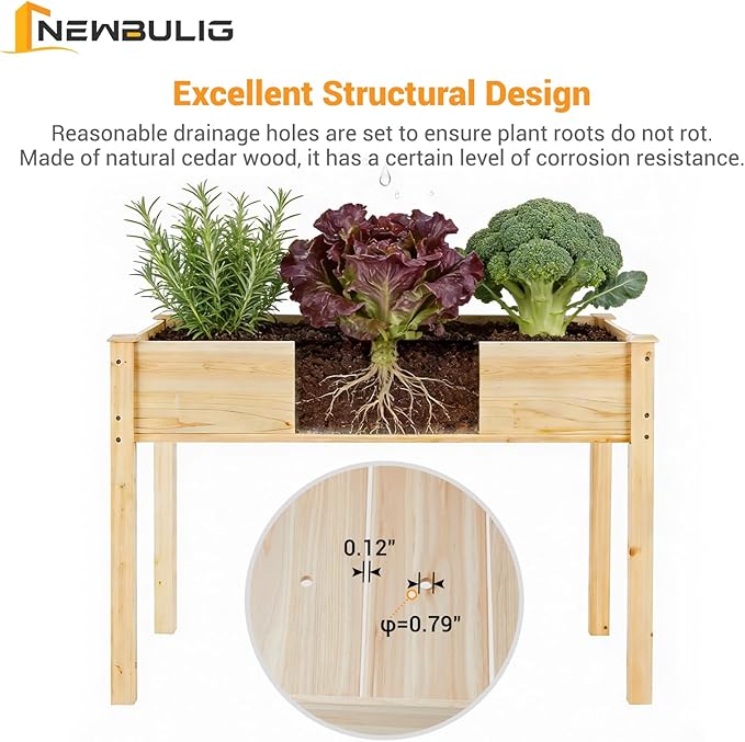NEWBULIG Raised Garden Bed with Legs 48x24x30inElevated Wood Planter Box Stand for Outdoors Garden Balcony Courtyard Natural Wood 300 Pound Capacity for Planting Herbs Flowers Vegetables