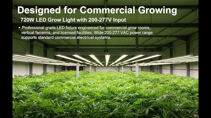 FGI 2026 Model CTB-6-V2 720W Commercial LED Grow Light Rugged Lightweight with Integrated Driver-on-Board Super Bright 2.68 MOL/J 1864 PPF. Installs in Minutes.