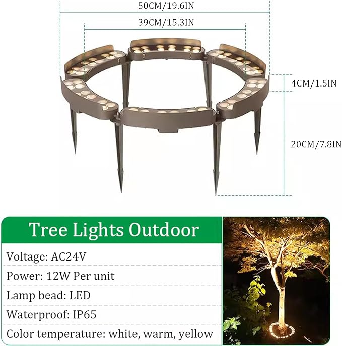 Palm Tree Lights 360° LED Ring Tree Lights Anti-Glare Hugger Outdoor for Villa Garden Landscape.Excluding Transformer(Green6 lamp Heads)