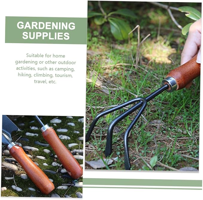 4pcs Garden Tool Set with Extended Narrow Trowel 3-Prong Rake Dual-use Pointed Hoe and Soil Scoop – Hand Tools for Planting Digging Weeding and Gardening Tasks