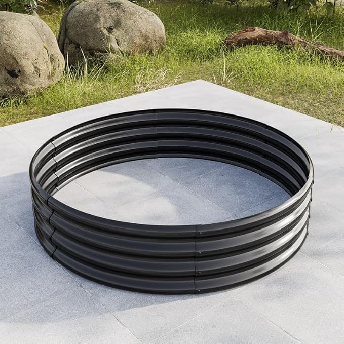 47.24*11.4 Tall Round Raised Garden Bed Galvanized Metal Raised Beds for Vegetables Outdoor Garden Raised Planter Box Backyard Patio Planter Raised Beds for Flowers Herbs Fruits Black