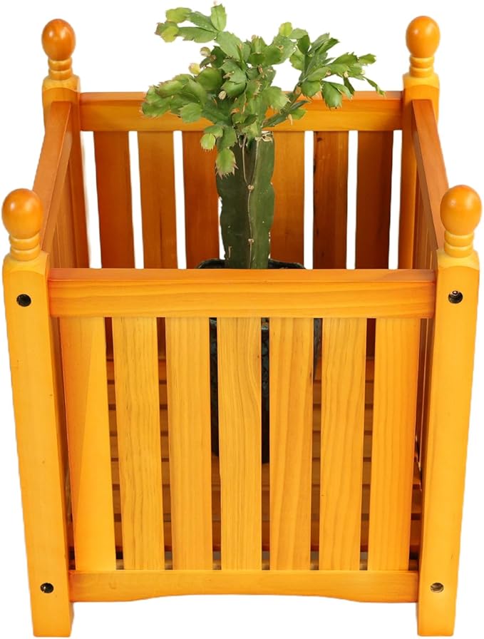 Wood Outdoor Square Wooden Flower and Herb Pot for Garden Porch and Patio Outside Plant and Vegetable ContainerPlanterTeak