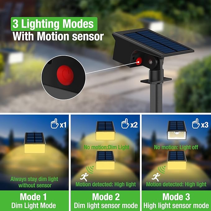 3 Pack Solar Spot Lights Outdoor Motion Sensor 3 Modes 62LED Motion Sensor Outdoor Lights 2-in-1 Solar Spotlights Outdoor Waterproof Auto On/Off Solar lights for Outside Yard Garden Wall Pathway