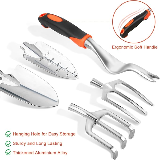 Garden Tools Set 3 Pack Heavy Duty Gardening Tools Set + Garden Tools Set 8 Piece Gardening Tools Set with Non Slip Ergonomic Handle