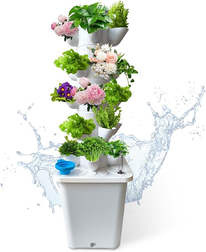 25 Plants Hydroponic Tower Hydroponics Growing System Tower Hydroponics Tower with Timer Automatic Watering Vertical Hydroponic Tower Planter Germination Kit for Herbs Vegetables Fruits
