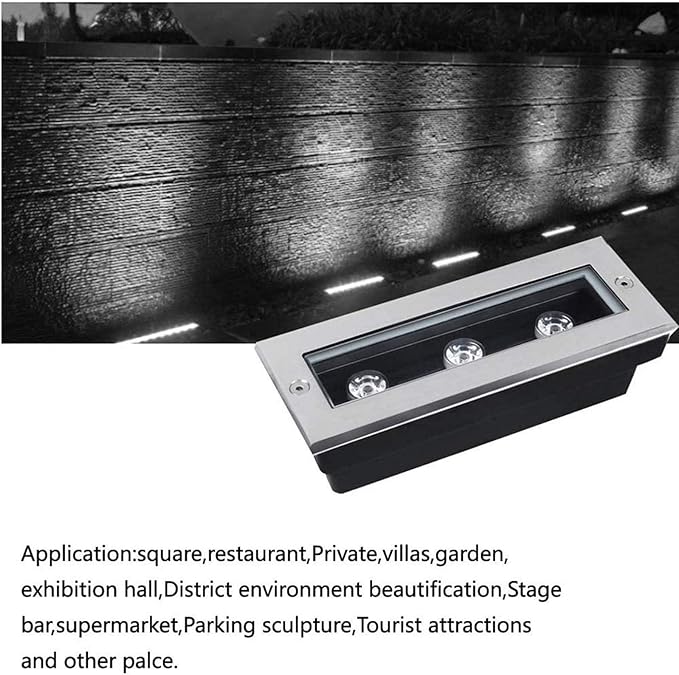 4PCS Outdoor Recessed Spotlight 85-265V Landscape Lights IP67 Waterproof Underground Light LED Rectangle Outdoor Garden Stainless Steel Spotlight Walkover Led Lights Floor Lamp (Yellow Light 3W