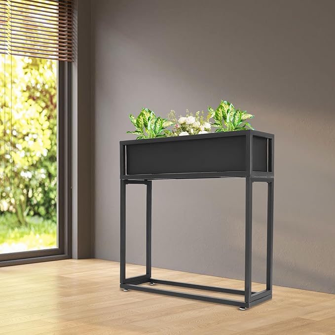 Elevated Planter Box - 28in Raised Garden Bed for Herbs and Flowers - Stylish Tall Rectangular Planter for Outdoor Plants for Patio Decor &amp Backyard Gardening