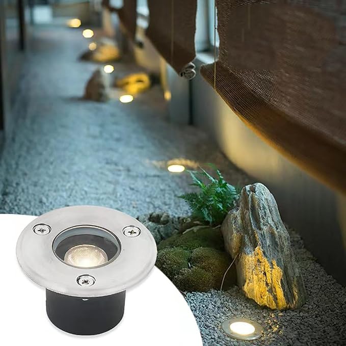 Outdoor LED Landscape Lights - Waterproof Ultra-Thin Round Recessed Ground Spotlights with Tempered Glass Cover Easy Installation (Warm White 3W Yellow 1W)