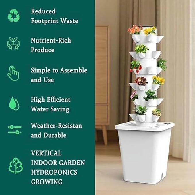 Smart Hydroponics Vertical Garden Kit - Multi-Layer Planter for 15-30 Plants with Water Pump &ampAdapter - Soilless Growing System for Home &ampIndoor Gardening-